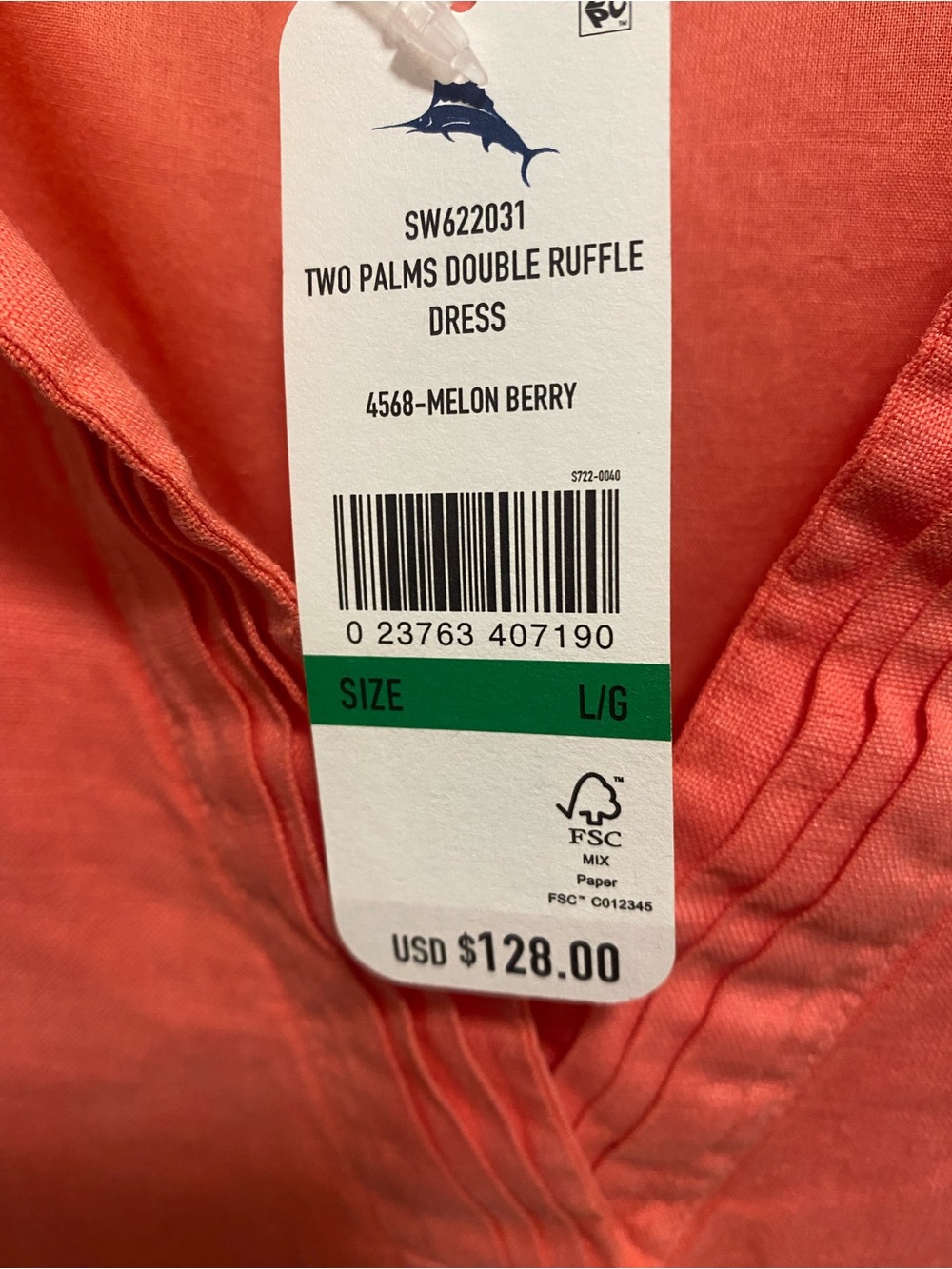 Tommy Bahama Two Palms Linen Double Ruffle Dress Sleeveless Coral NWT - Picture 6 of 6